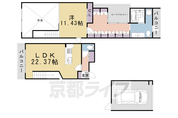 APPARTAMENTO上賀茂(1SLDK/3階)の間取り写真