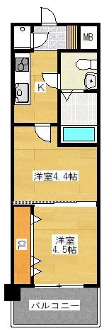 NO51 PROJECT2100日赤通(2K/1階)の間取り写真