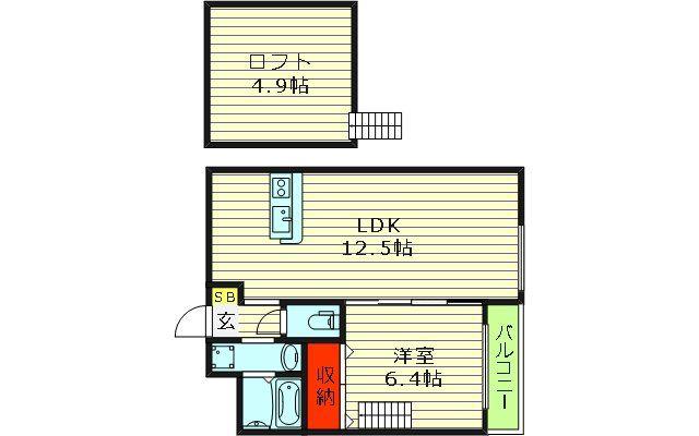 ルナコート(1LDK/2階)の間取り写真