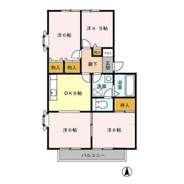 ジュネス宮沢 B棟(4DK/2階)の間取り写真