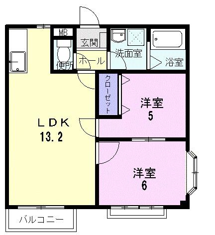 クリアヴィレッジB(2LDK/1階)の間取り写真