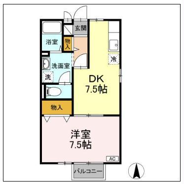 ベルテ東町(1DK/2階)の間取り写真