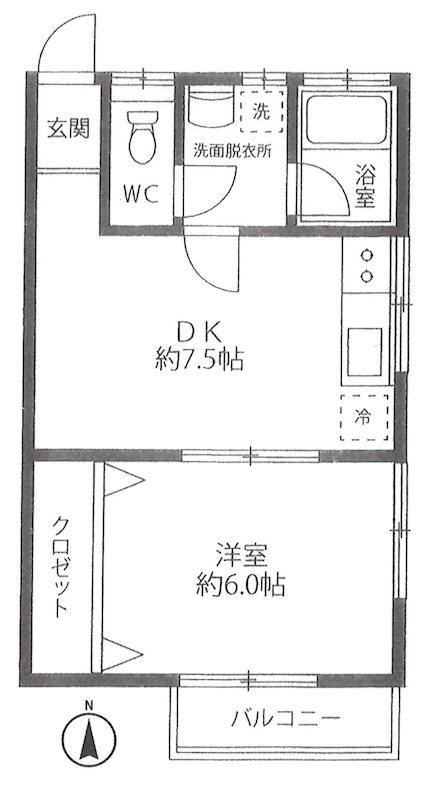 ディアコート常盤台(1DK/2階)の間取り写真