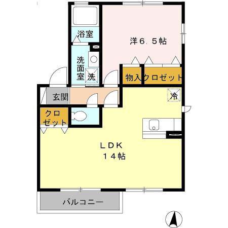ソレイユ新吉田東(1LDK/2階)の間取り写真