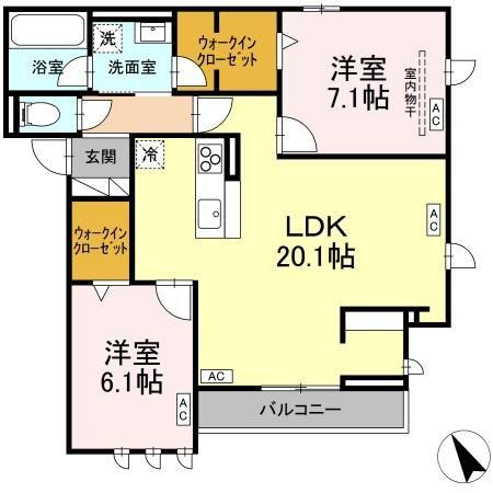 D-ROOM南大通1丁目PJ(2LDK/2階)の間取り写真
