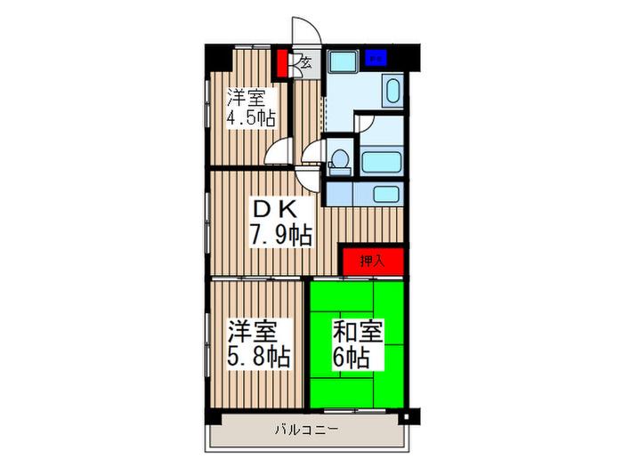 オリンピックマンション川口(3DK/4階)の間取り写真