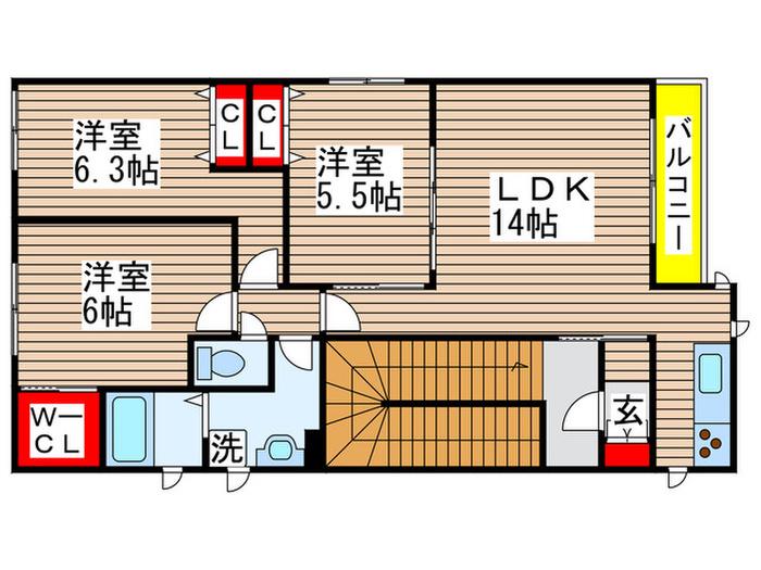 ヴァンシュヴァル(3LDK/2階)の間取り写真