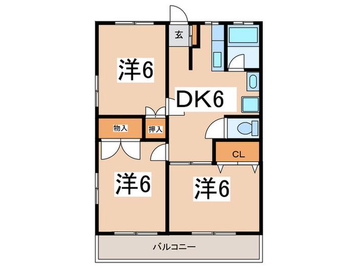 グリーンヴァレイA棟(3DK/2階)の間取り写真