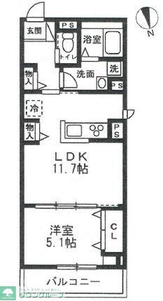 鹿沼台1丁目PJ(1LDK/3階)の間取り写真