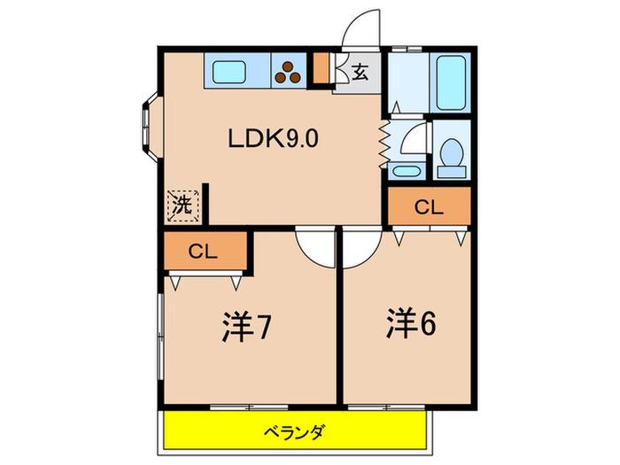 ポナール玉川台(2LDK/2階)の間取り写真