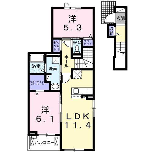 レジデンス カサノII(2LDK/2階)の間取り写真