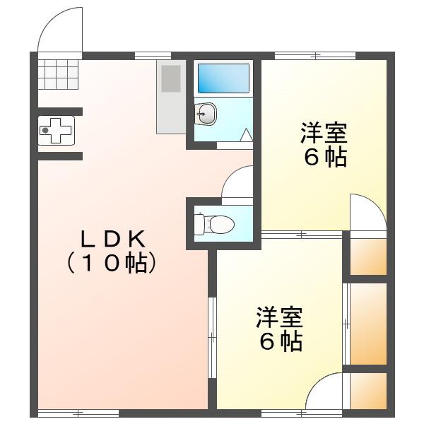 レジデンス太陽A棟(2LDK/1階)の間取り写真