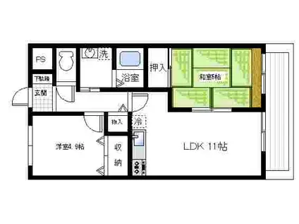 セントポーリア岸和田(2LDK/3階)の間取り写真
