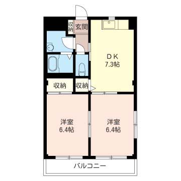 リヴェールII 2DK46平米(2DK/1階)の間取り写真