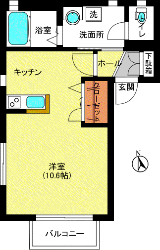 クラヴィエ南長崎(ワンルーム/2階)の間取り写真