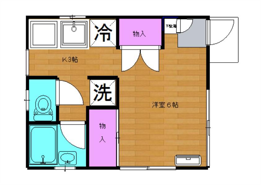 フクシマハイツII(1K/1階)の間取り写真