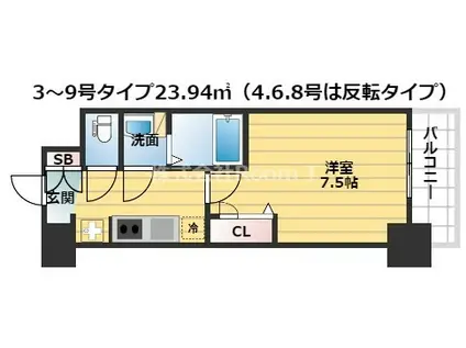 プレサンス堺筋本町センティス(1K/7階)の間取り写真