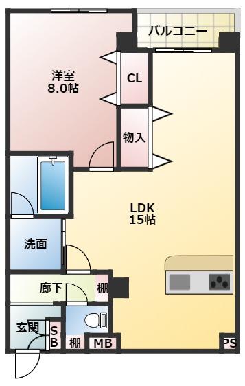 ワコーレアルテ上筒井(1LDK/5階)の間取り写真