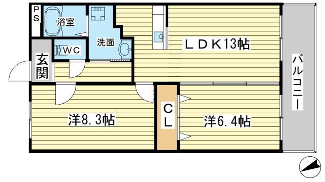 智頭急行 苔縄駅 徒歩22分 3階建 築25年(2LDK/3階)の間取り写真