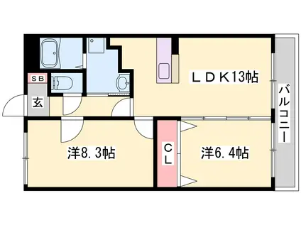 智頭急行 苔縄駅 徒歩22分 3階建 築23年(2LDK/3階)の間取り写真