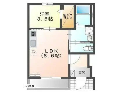宮崎市福島町アパート(1LDK/1階)の間取り写真