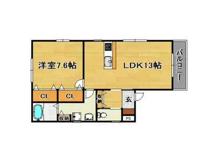 フェリーチェ小松(1LDK/3階)の間取り写真