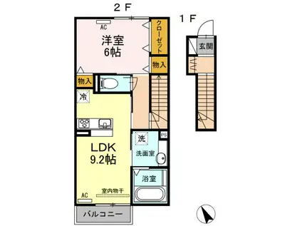 プロニティ鴨田(1LDK/2階)の間取り写真