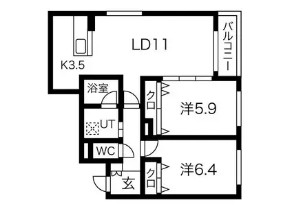 アスティル伏見(2LDK/2階)の間取り写真