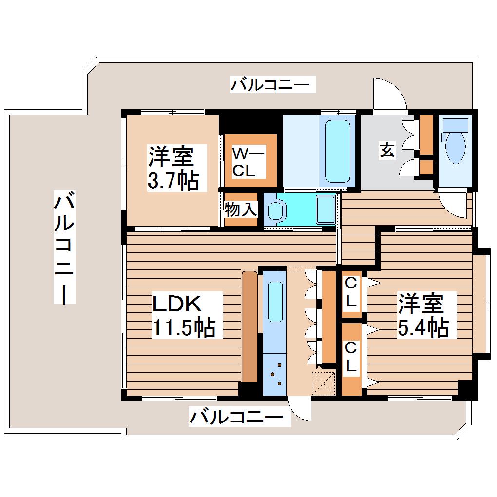 プランドビル大手町(2LDK/7階)の間取り写真