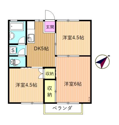 かしまハイツII(3DK/2階)の間取り写真