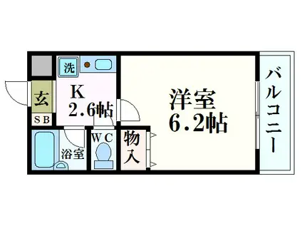 ツーヴァイフォー栗山(1K/2階)の間取り写真