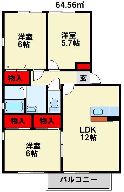 フレマリールASOUD棟(3LDK/2階)の間取り写真