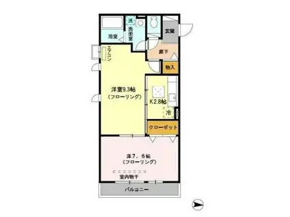 ロイヤルヒルズ武蔵浦和A(2K/1階)の間取り写真