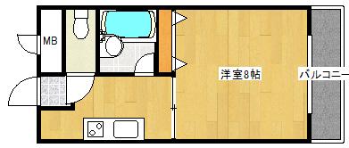 己斐西ハイム(1K/2階)の間取り写真