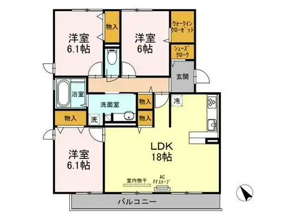 セジュールハルA(3LDK/1階)の間取り写真