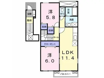 メイユール北泉IIA(2LDK/2階)の間取り写真