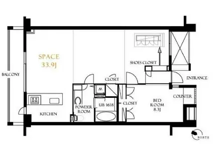 レジディア北新宿(1LDK/3階)の間取り写真