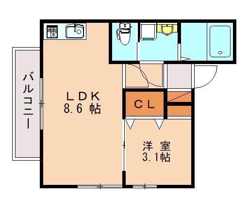 ステラ香椎(1LDK/2階)の間取り写真