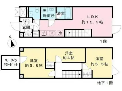 COEUR BLANC八幡山(3LDK/B1階)の間取り写真