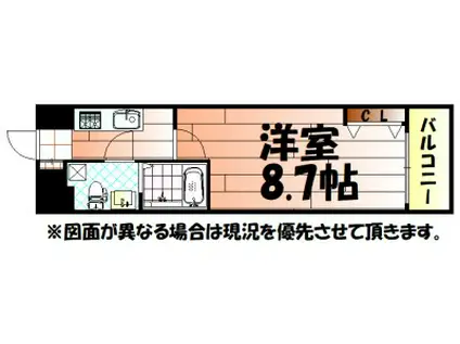 NO.65クロッシングタワー(1K/6階)の間取り写真