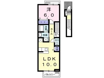 イーストキャッスル(1LDK/2階)の間取り写真