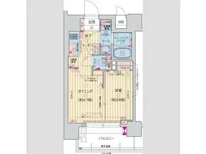 ソルテラス阿波座ウィズ(1DK/3階)の間取り写真