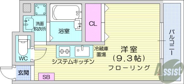 三条ハイツ(ワンルーム/1階)の間取り写真