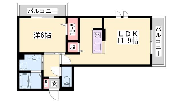 D-ROOM天神 B棟(1LDK/1階)の間取り写真