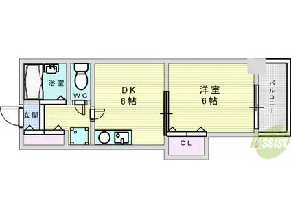 サウスフラット(1DK/8階)の間取り写真