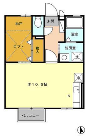 ルミエールA棟(ワンルーム/1階)の間取り写真
