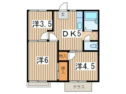 ファミーユハイツ高橋B(3DK/1階)の間取り写真