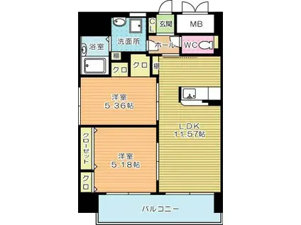 シャーメゾングランドソレイユ門司(2LDK/8階)の間取り写真