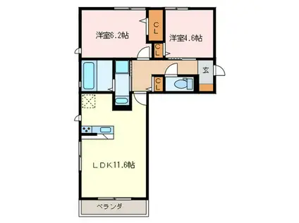 EPI和白丘(2LDK/1階)の間取り写真