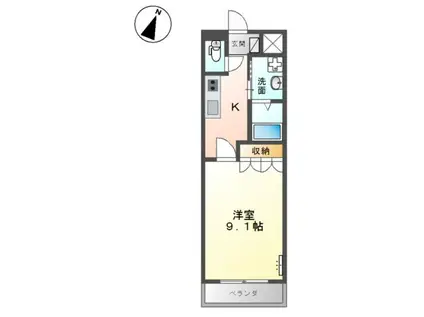 スタジオフラット(1K/2階)の間取り写真